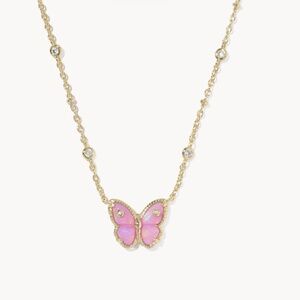Kendra Scott Cailey Butterfly Gold Pendant Necklace in Pink Opalescent Resin